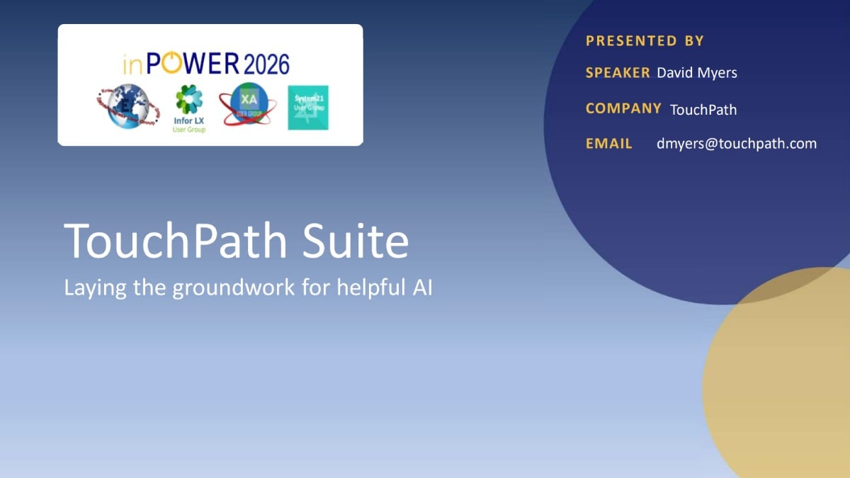 Cover slide: TouchPath Suite, laying the groundwork for helpful AI