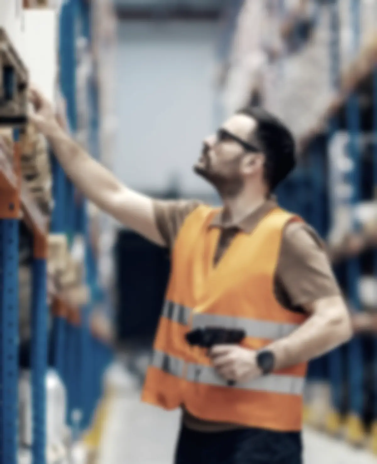 Warehouse racking, softly out of focus